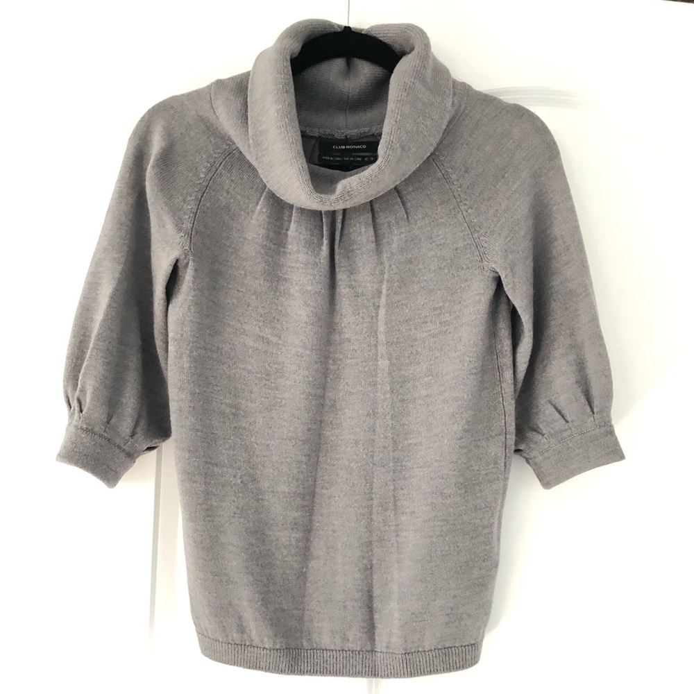 Gray 3/4 sleeve cowl neck sweater